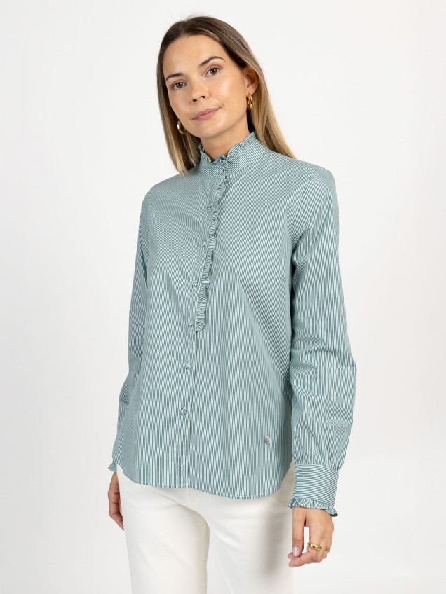 Camisa s Riscas com Gola de Folho