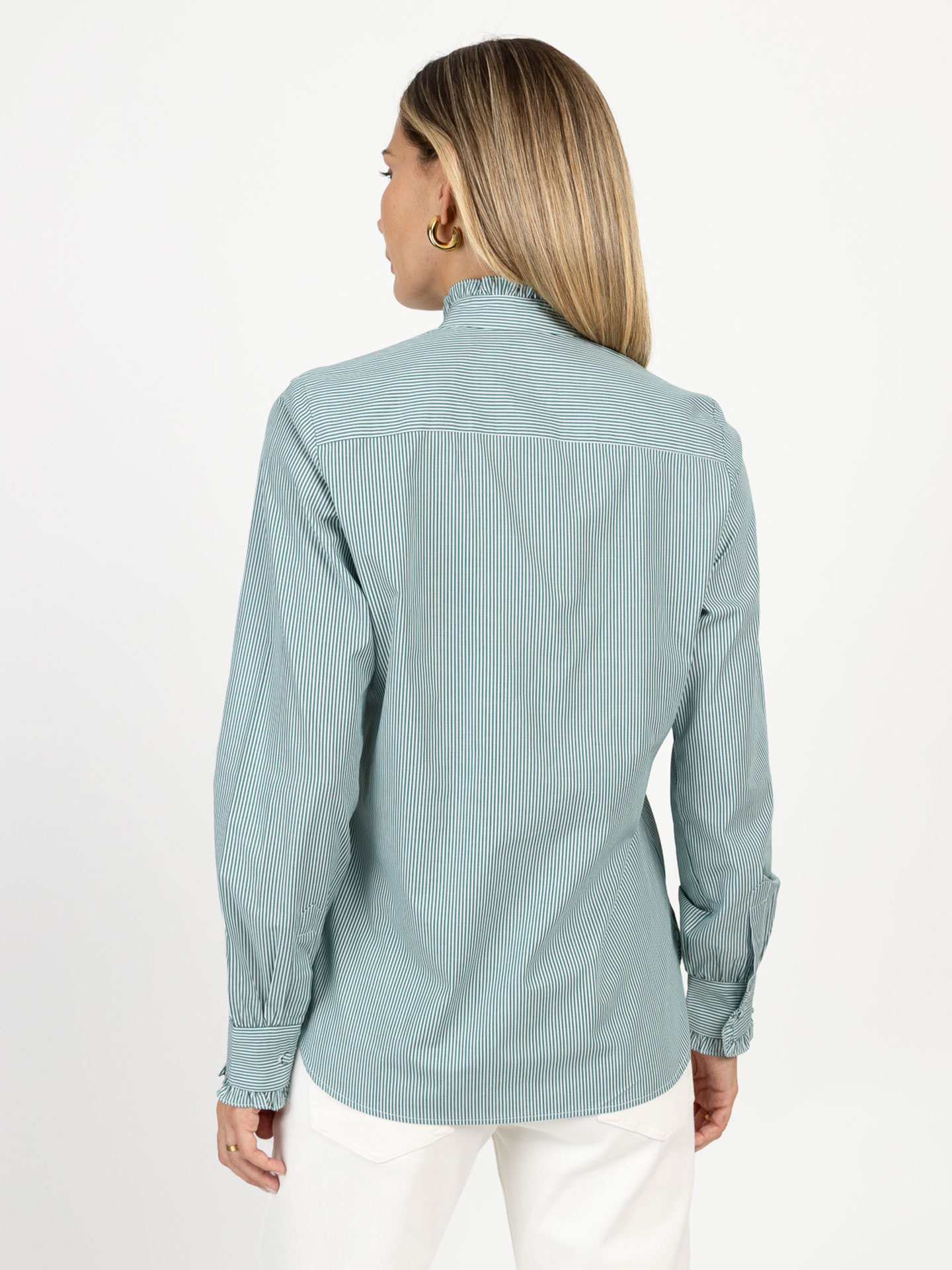 Camisa às Riscas com Gola de Folho