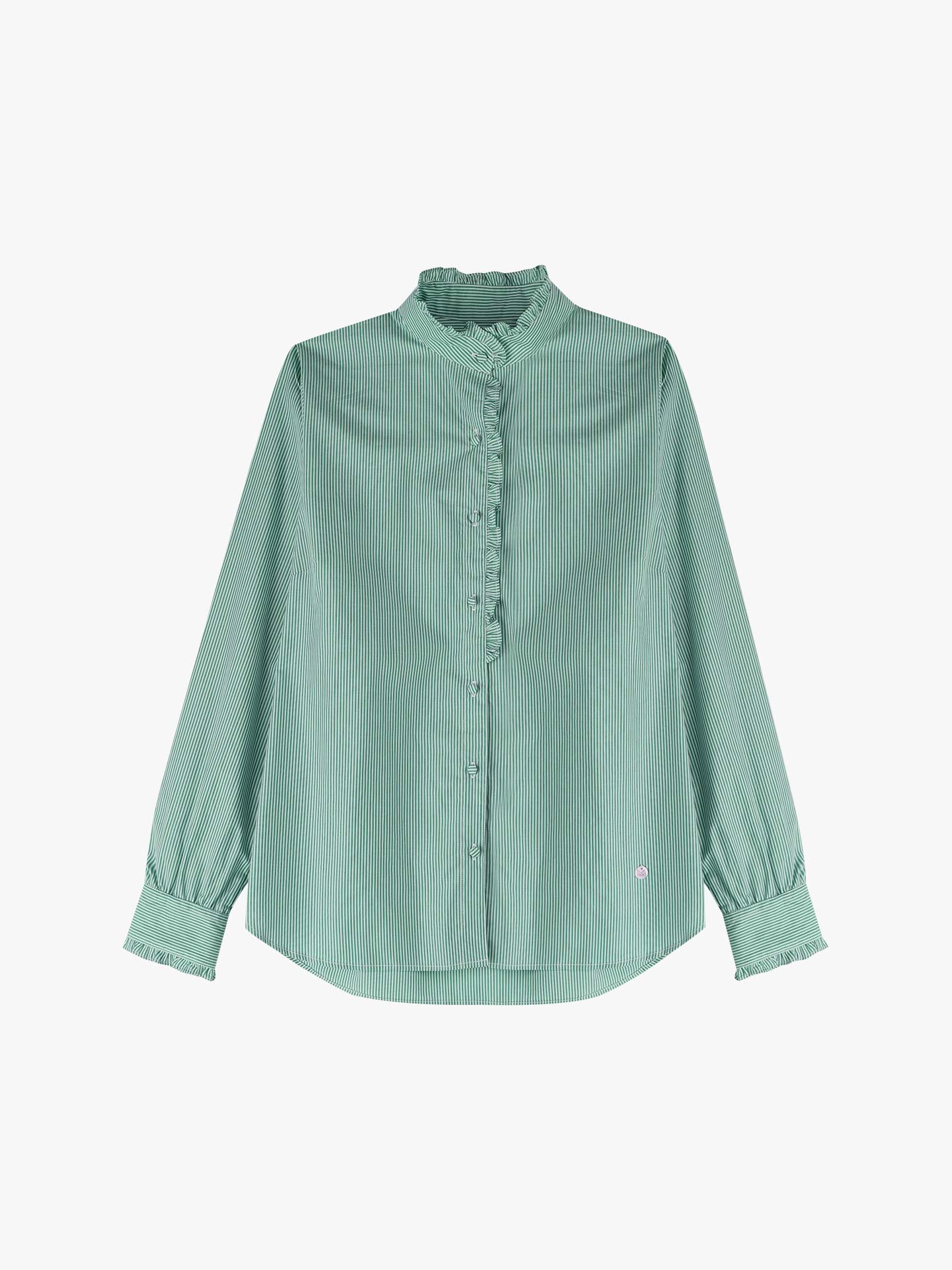 Camisa às Riscas com Gola de Folho