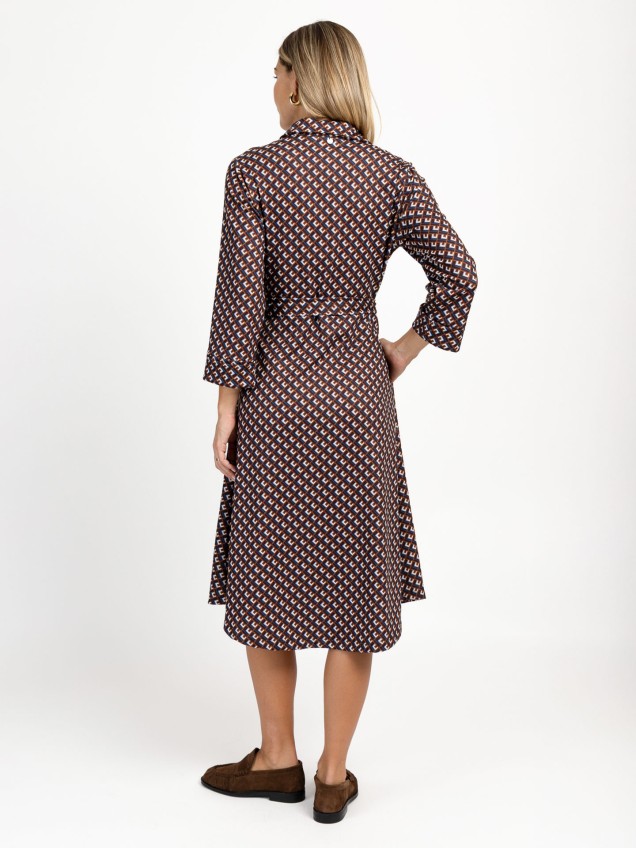 Vestido Camiseiro com Padrão Geométrico