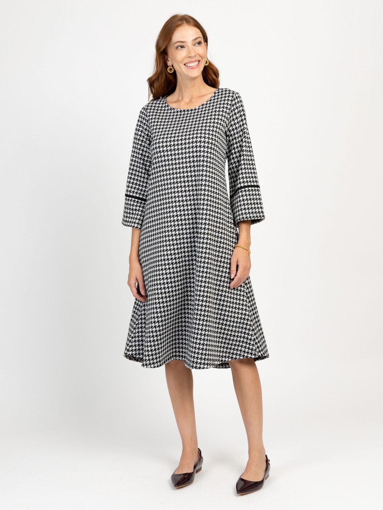 Vestido com Padro Pied-de-Poule