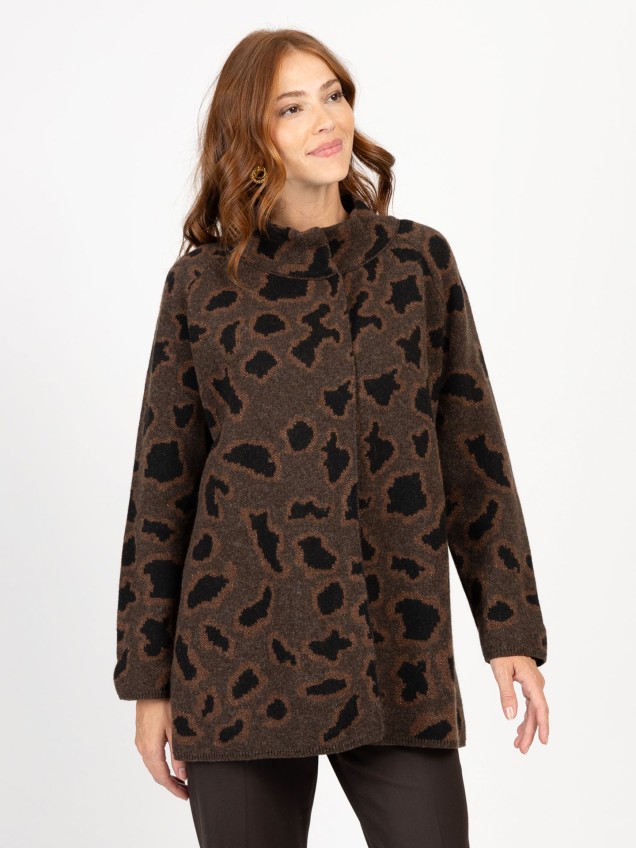 Casaco de Malha com Padro Animal Print