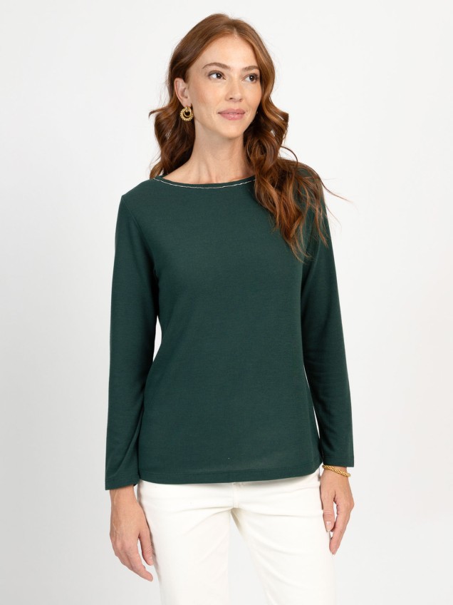 Camisola de Malha Comprida com Decote Barco