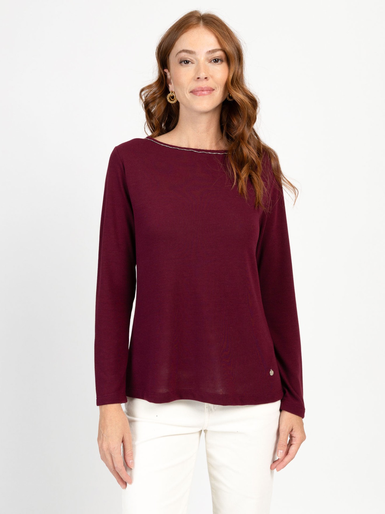 Camisola de Malha Comprida com Decote Barco