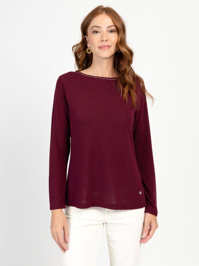 Camisola de Malha Comprida com Decote Barco
