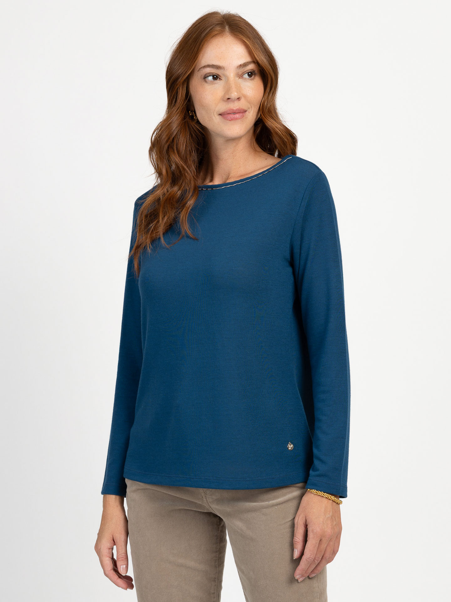 Camisola de Malha Comprida com Decote Barco