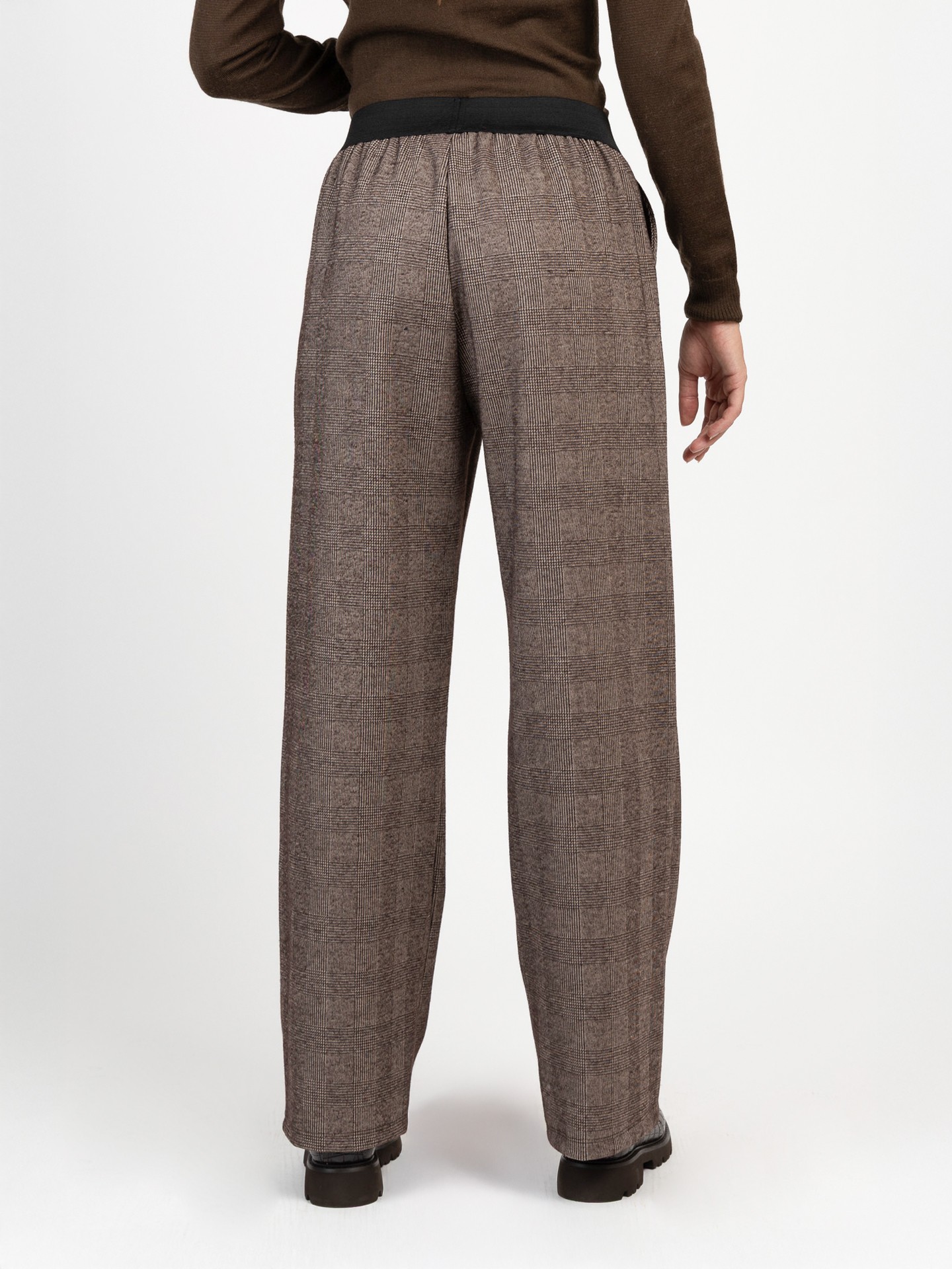 Calças de Malha Xadrez com Cintura Elástica