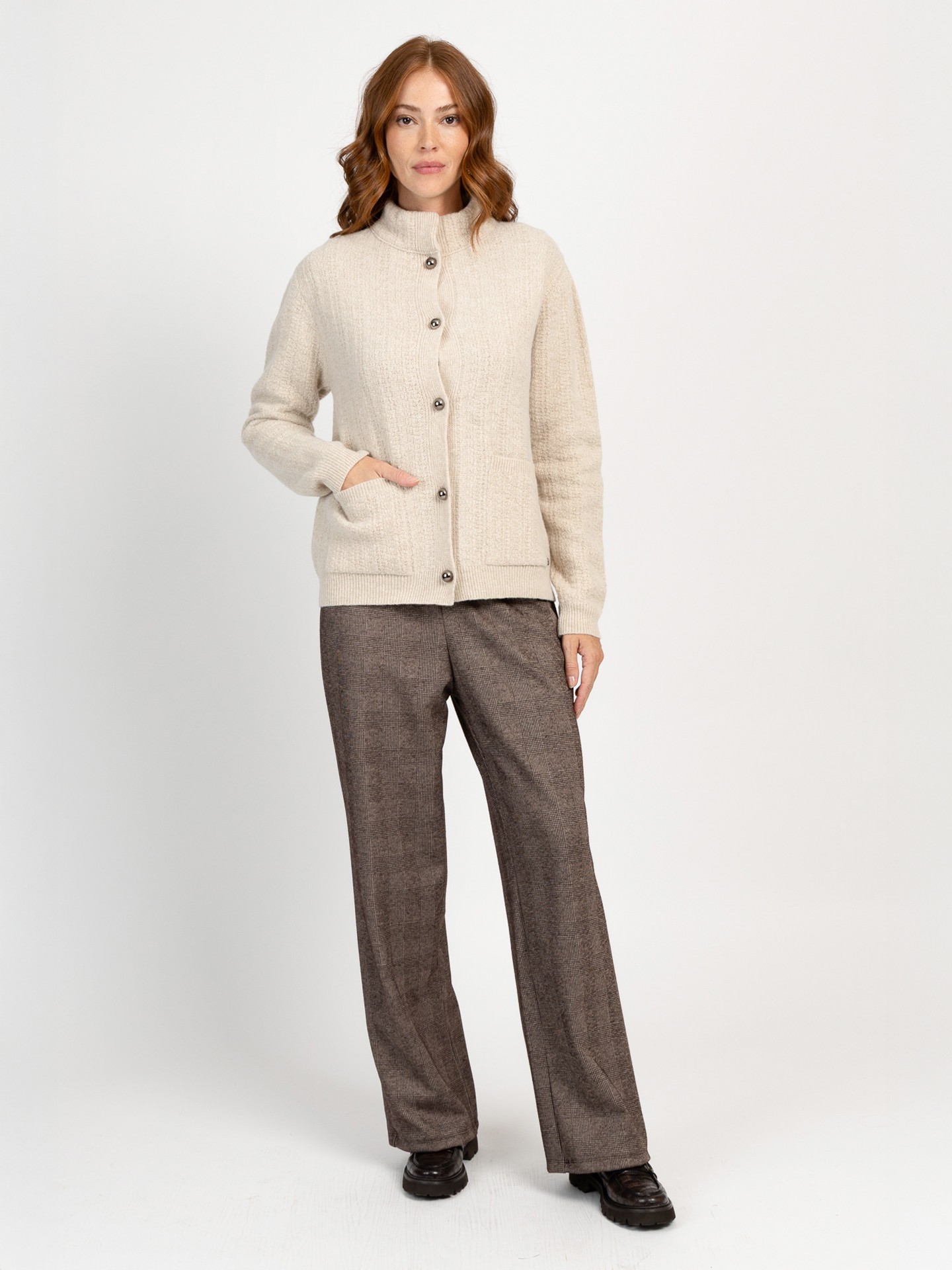 Calças de Malha Xadrez com Cintura Elástica