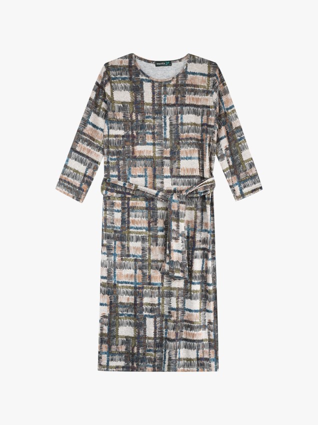 Vestido Midi com Padrão Xadrez Abstrato