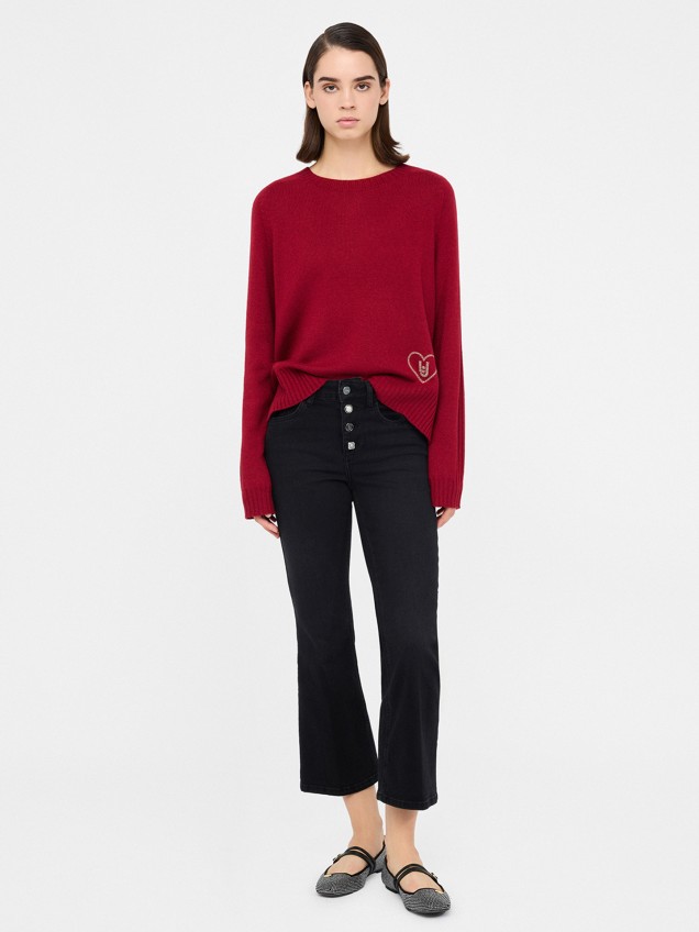 Camisola de Lã com Coração em Strass