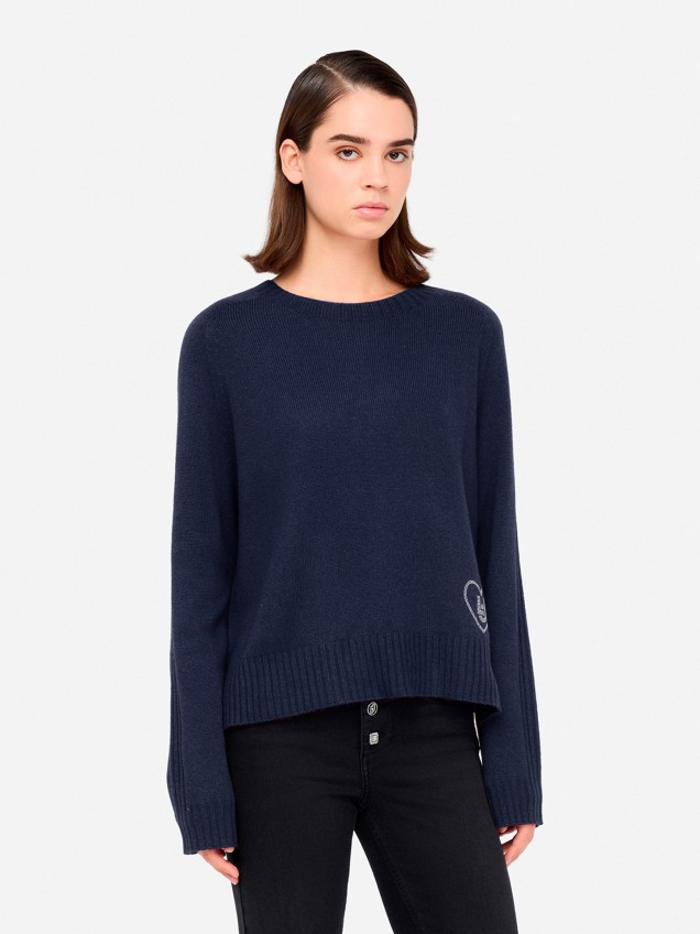 Camisola de Lã com Coração em Strass