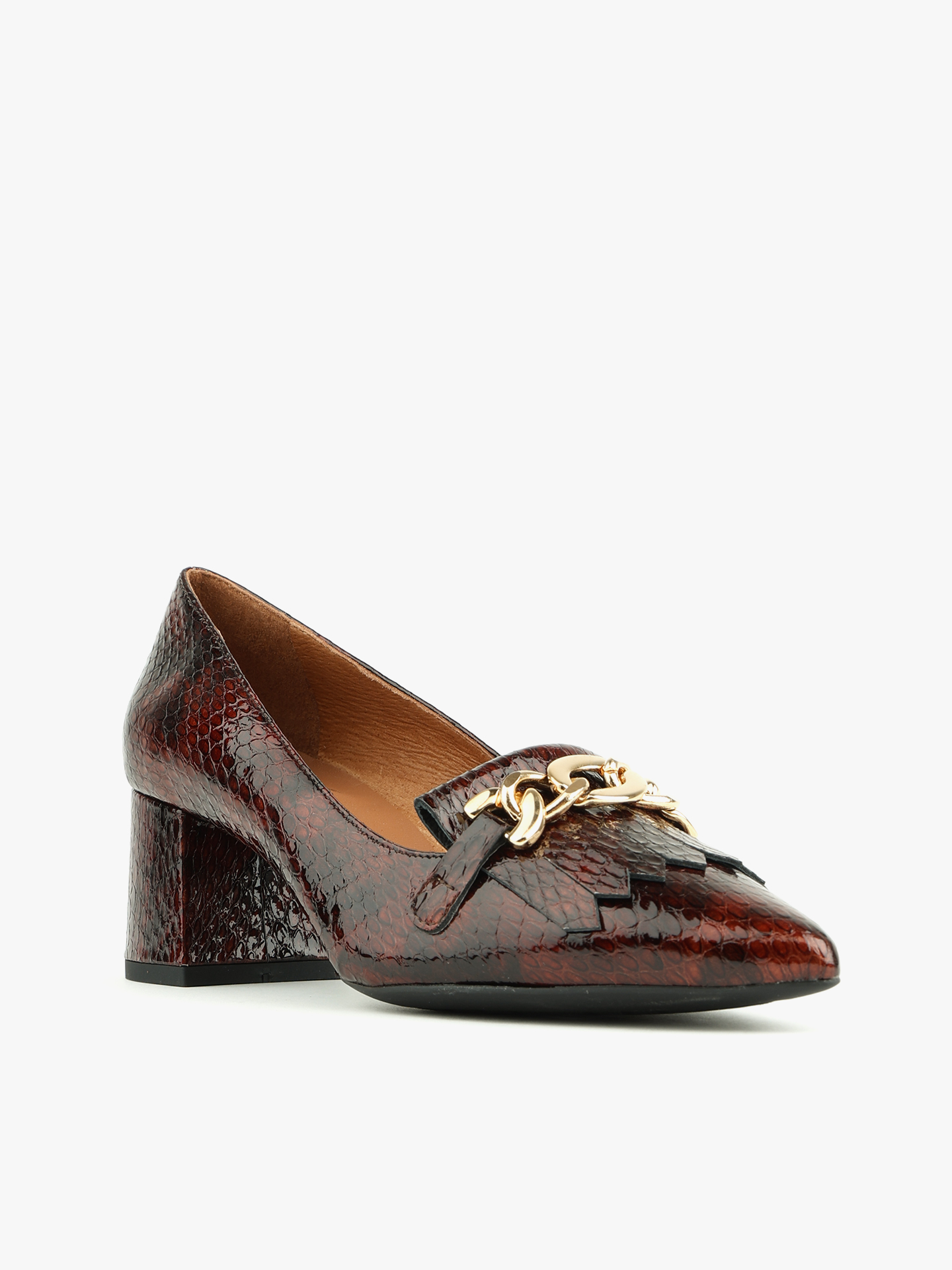 Sapatos de Salto Bloco com Padrão Pele