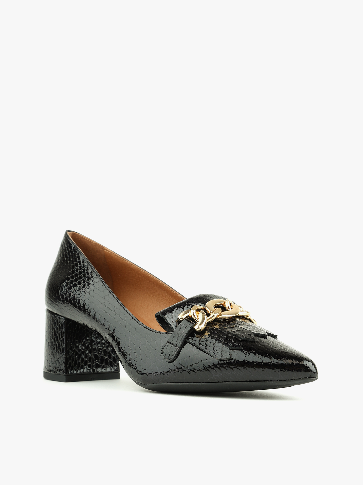 Sapatos de Salto Bloco com Padrão Pele