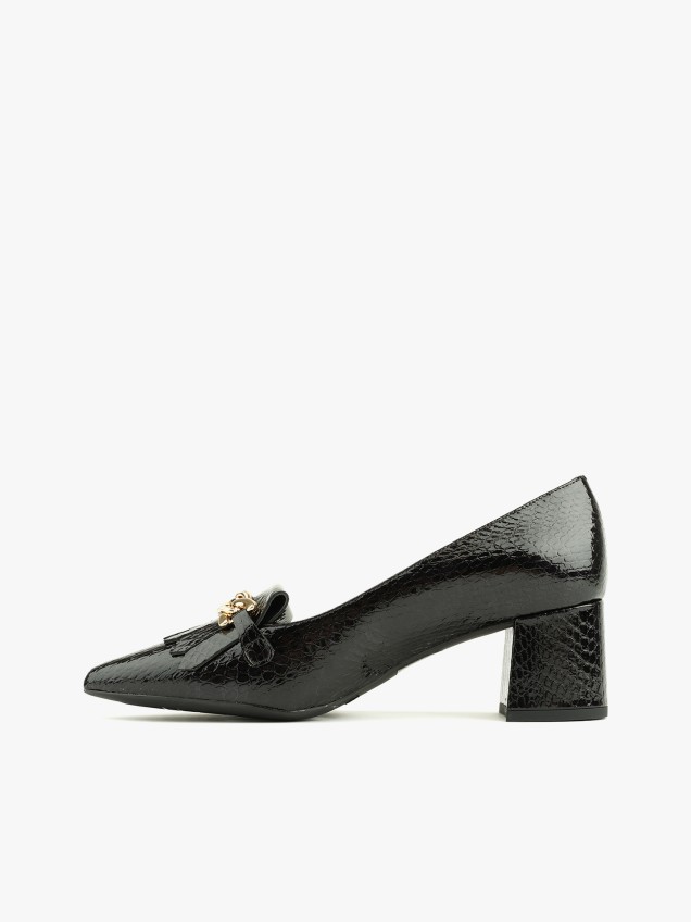 Sapatos de Salto Bloco com Padrão Pele
