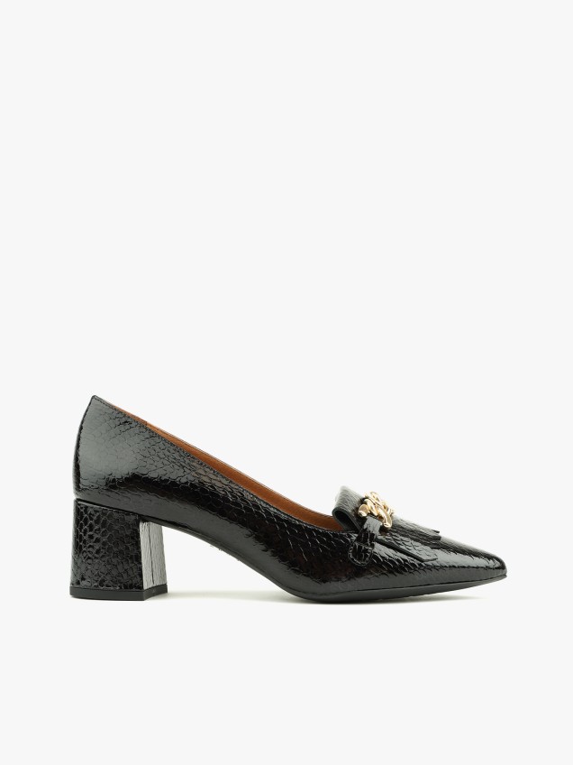 Sapatos de Salto Bloco com Padro Pele
