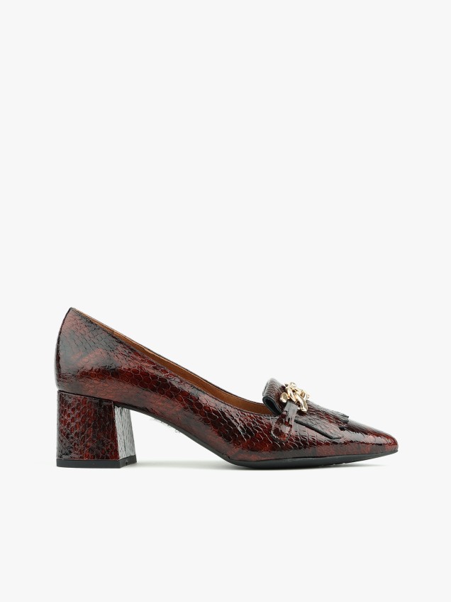Sapatos de Salto Bloco com Padro Pele