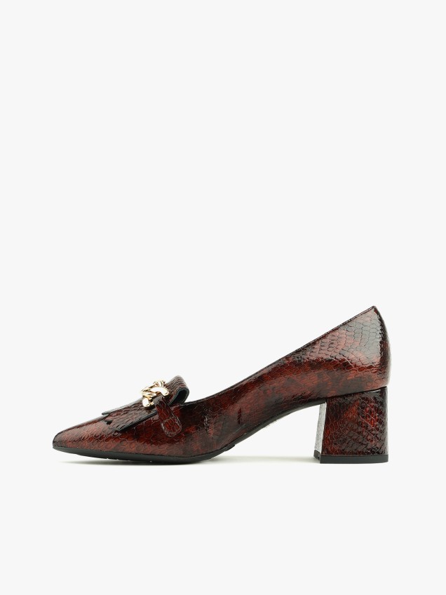 Sapatos de Salto Bloco com Padrão Pele