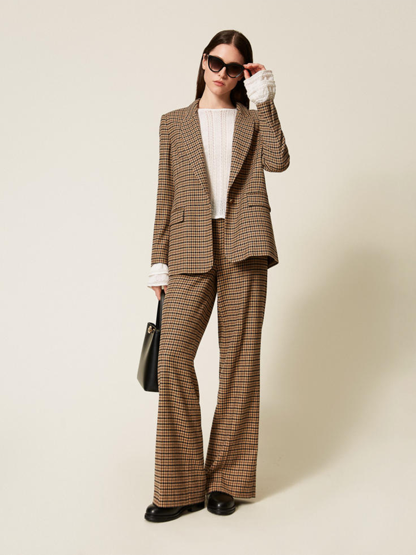 Calças de Lã com Padrão Xadrez