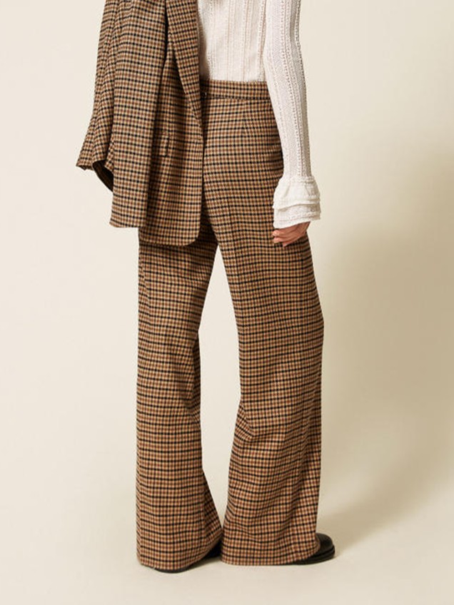 Calças de Lã com Padrão Xadrez