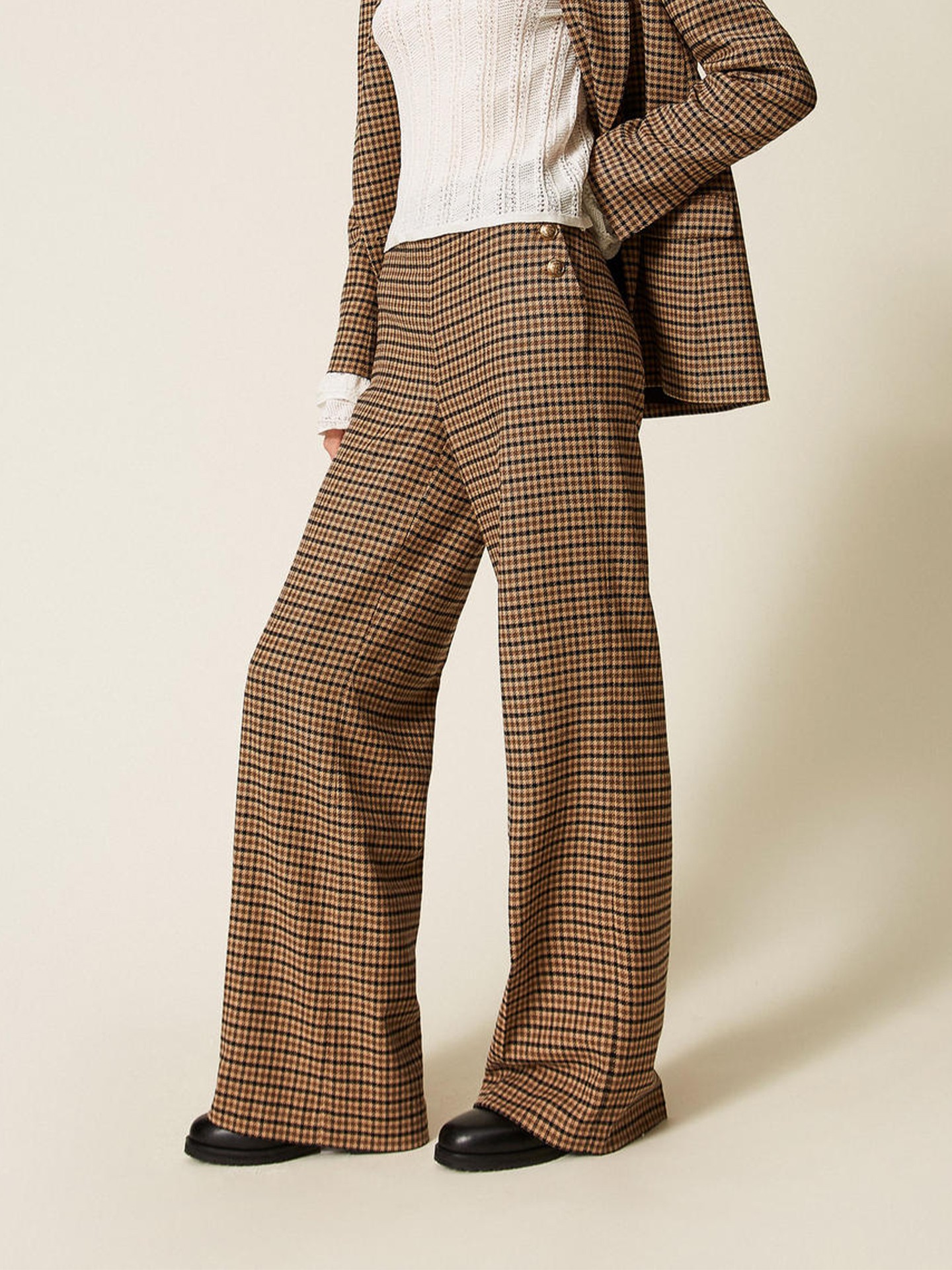 Calças de Lã com Padrão Xadrez