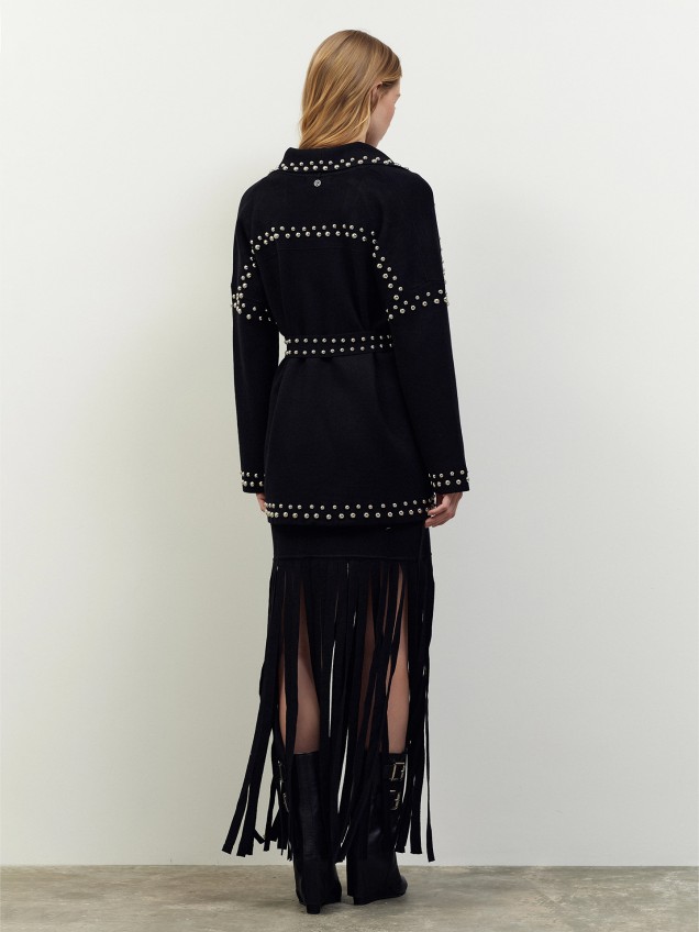 Cardigan de Malha com Aplicações Metálicas e Cinto