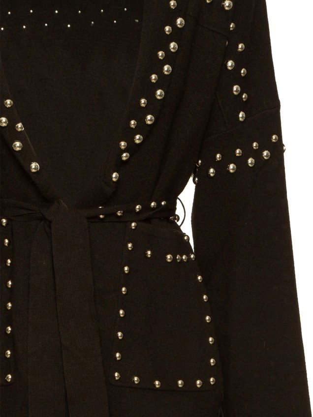 Cardigan de Malha com Aplicações Metálicas e Cinto