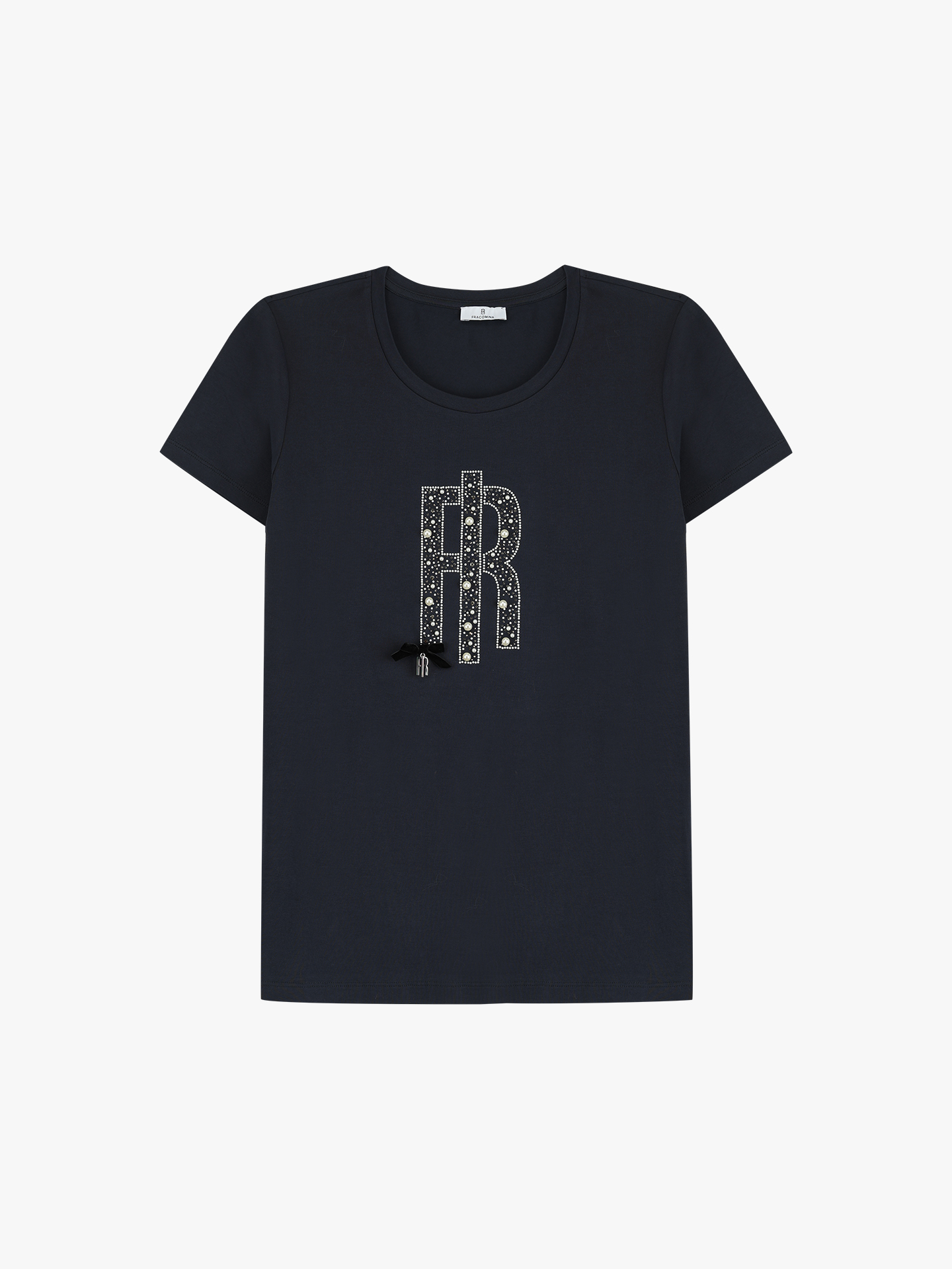 T-shirt com Logótipo de Pérolas e Strass
