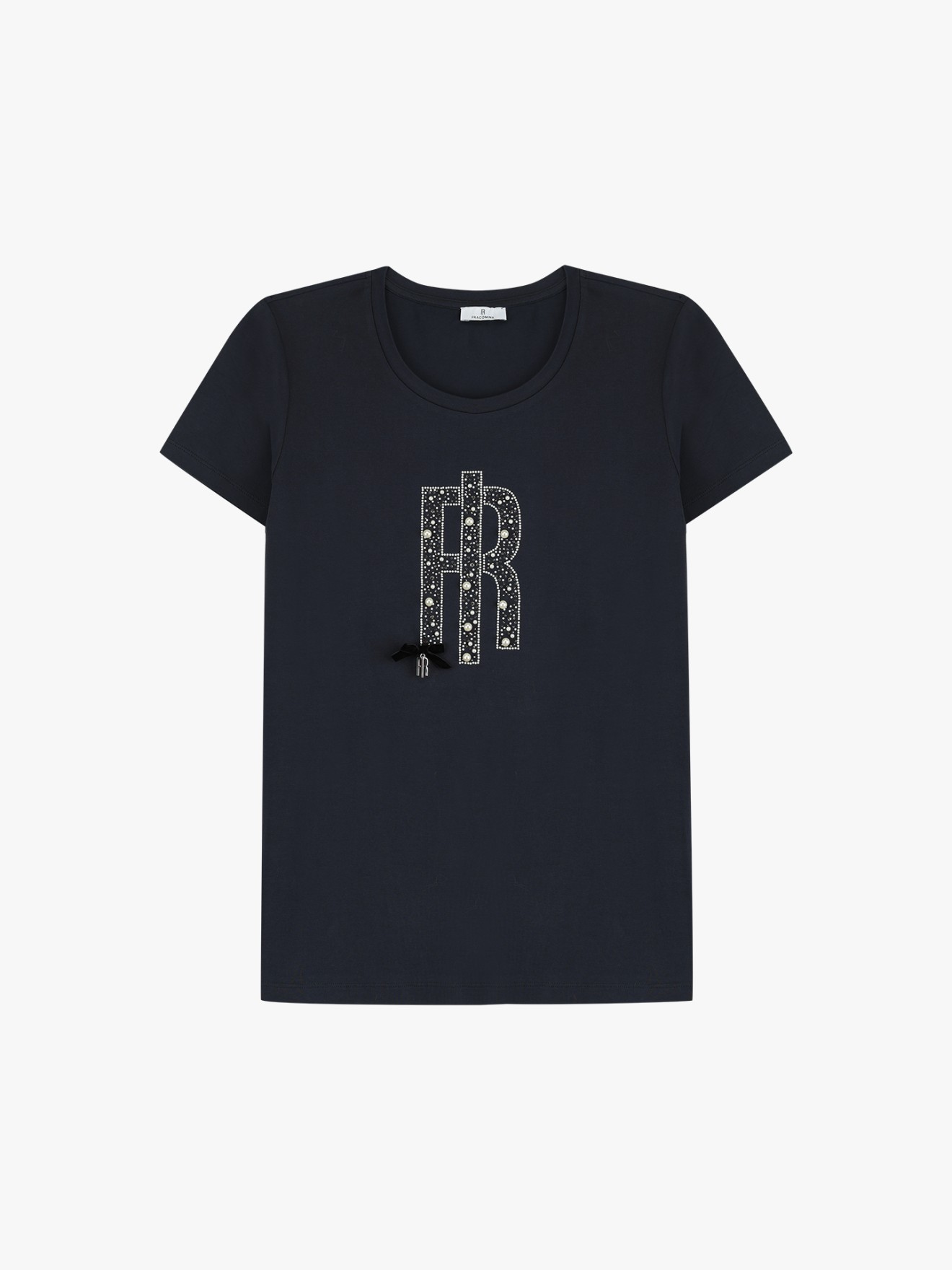 T-shirt com Logótipo de Pérolas e Strass