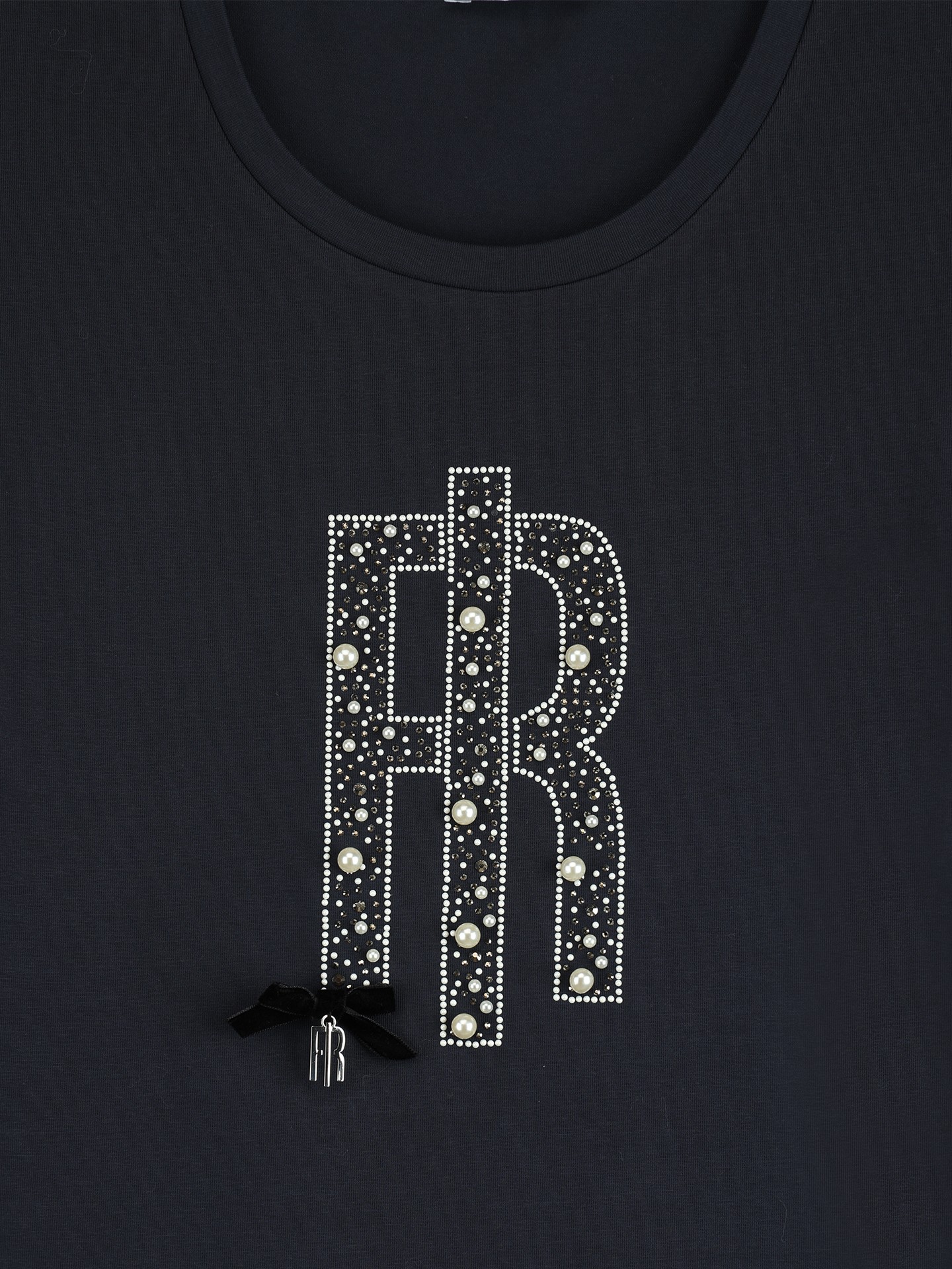 T-shirt com Logótipo de Pérolas e Strass