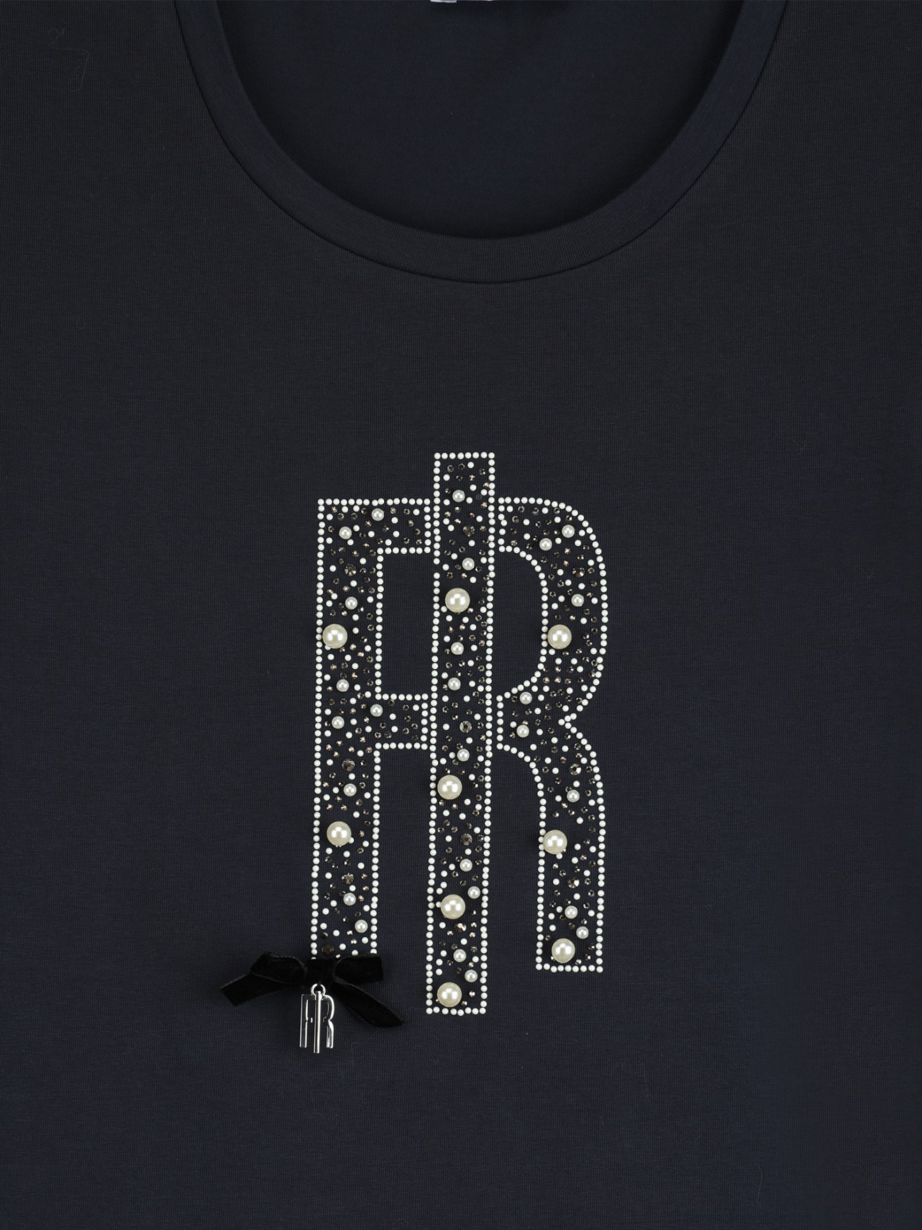 T-shirt com Logótipo de Pérolas e Strass
