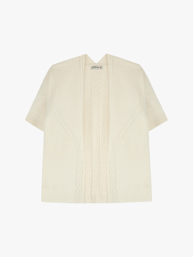 Poncho de Malha Aberto com Detalhes de Tran�as