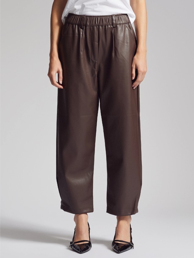 Calas de Pele Sinttica Wide Leg