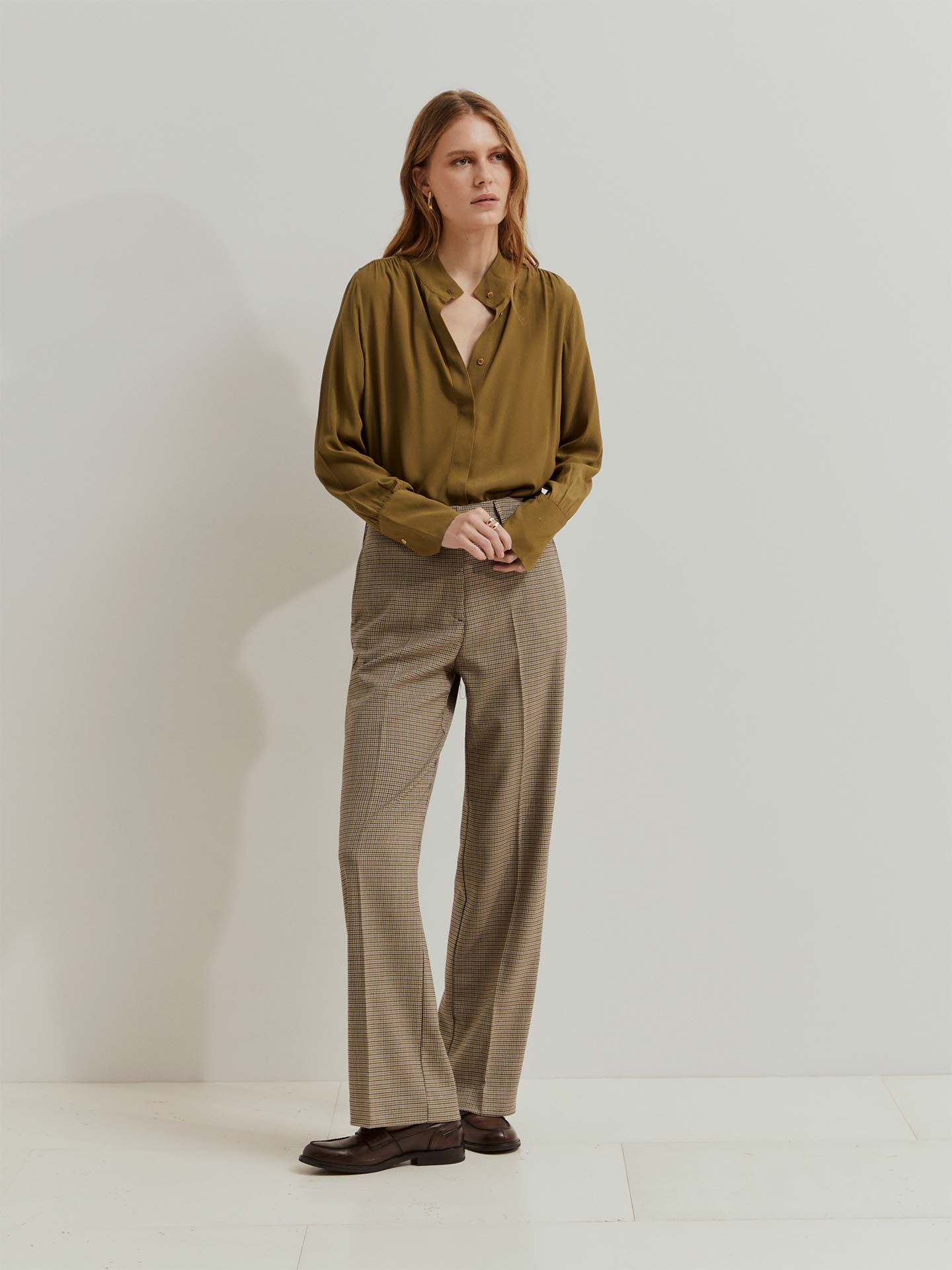 Calças Chino com Padrão Pied de Poule