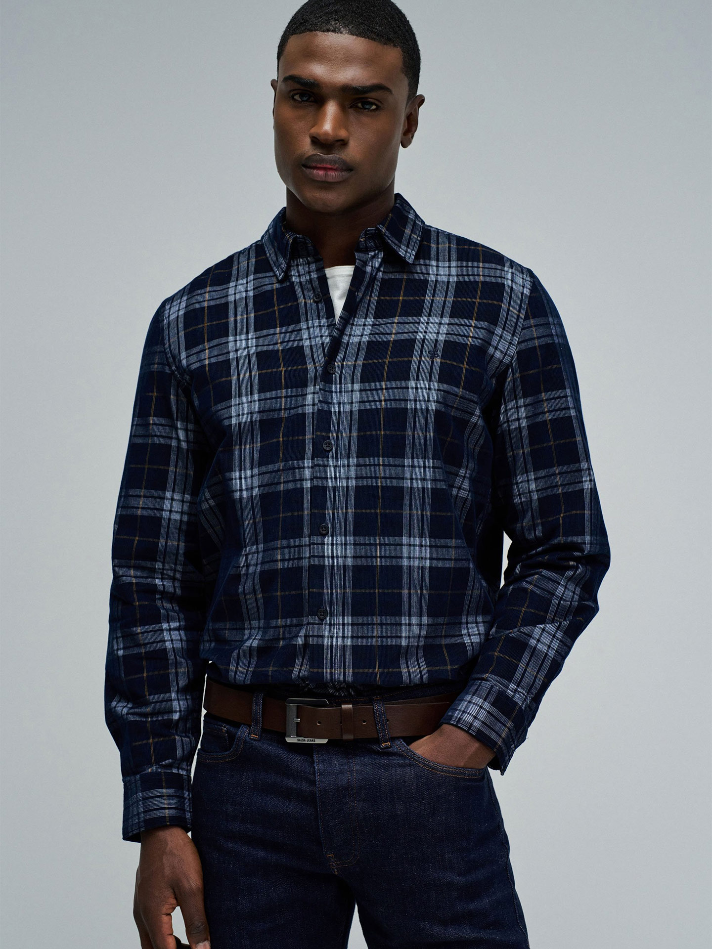 Camisa de Bombazine com Padrão Xadrez