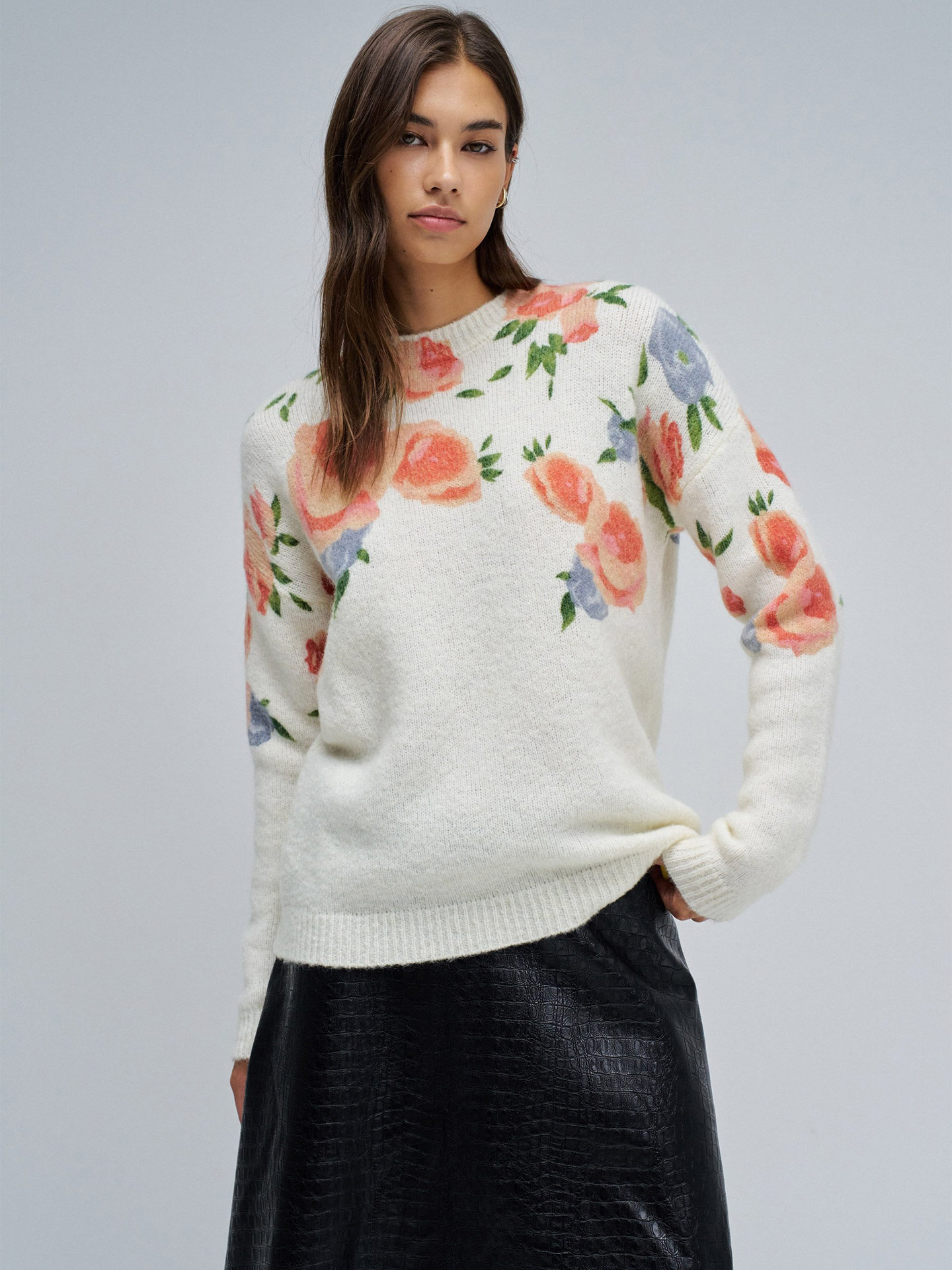 Camisola Lã com Estampado Floral