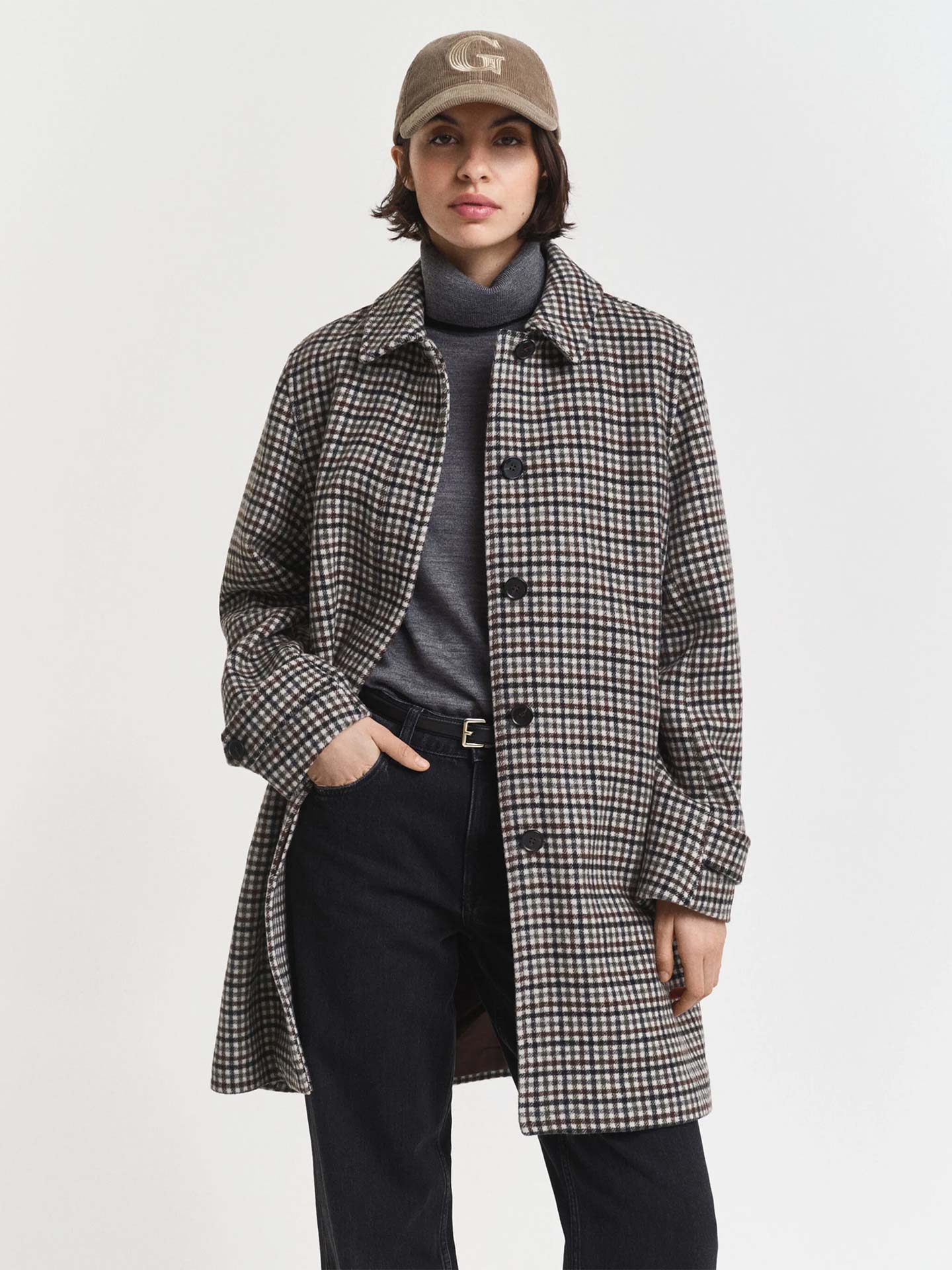 Gabardina em Lã com Padrão Xadrez