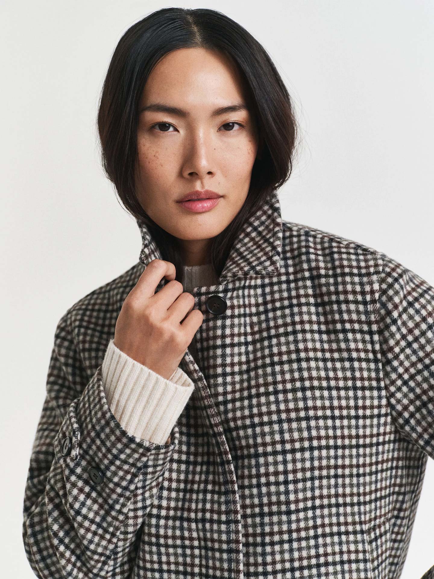 Casaco Curto em Lã com Padrão Xadrez