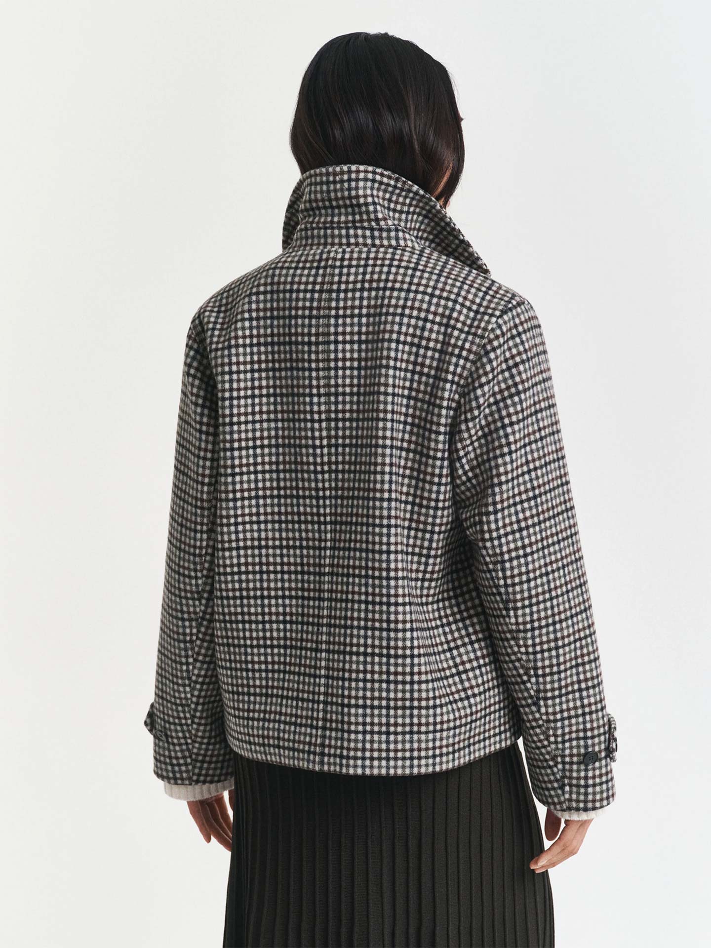 Casaco Curto em Lã com Padrão Xadrez