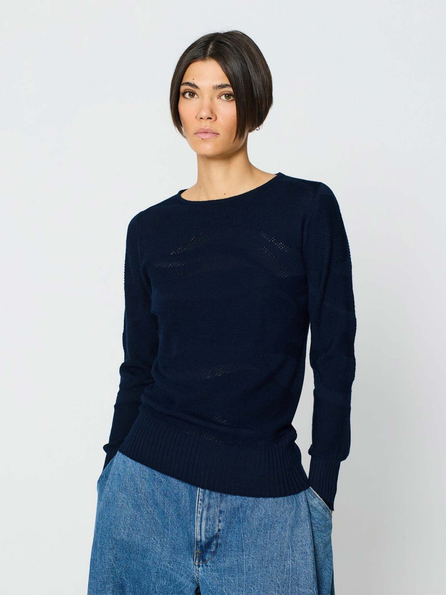 Camisola de Malha com Padrão Texturizado e Vazado