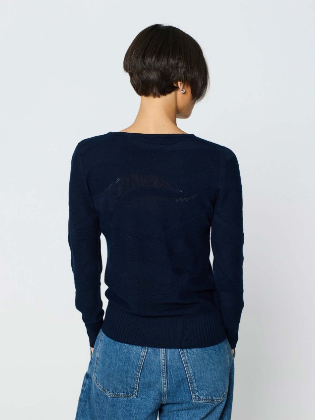 Camisola de Malha com Padrão Texturizado e Vazado