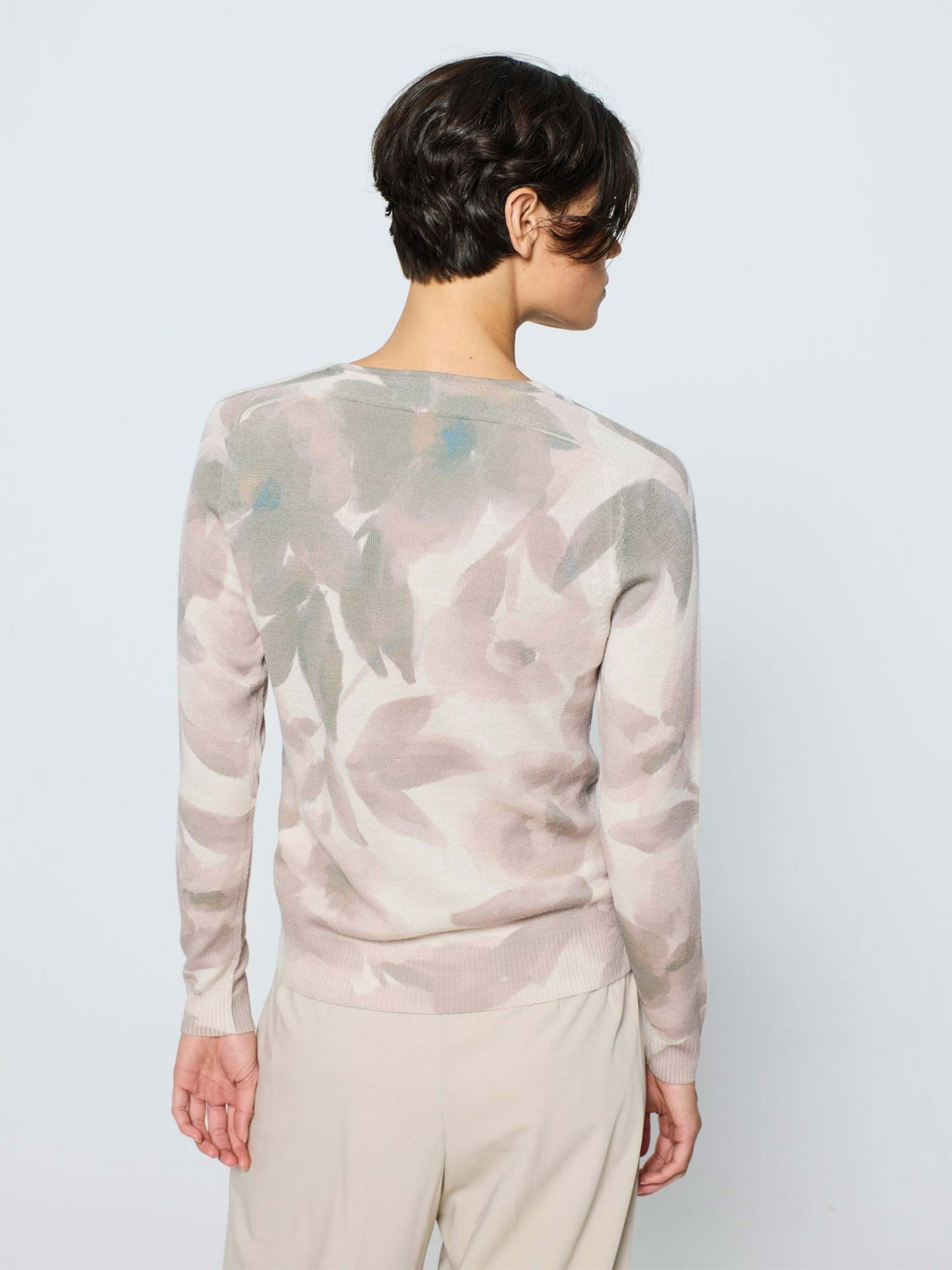 Camisola de Lã com Padrão Floral