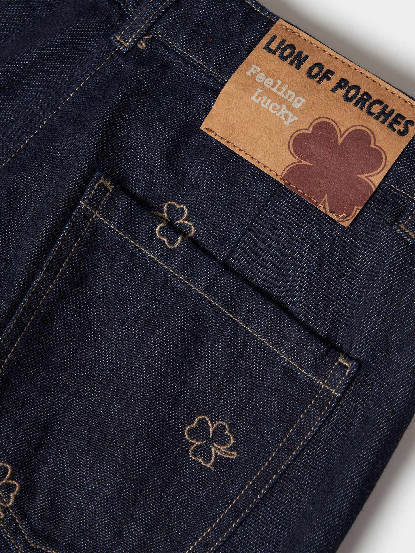 Calças de Ganga Wide Leg com Bordado de Trevos