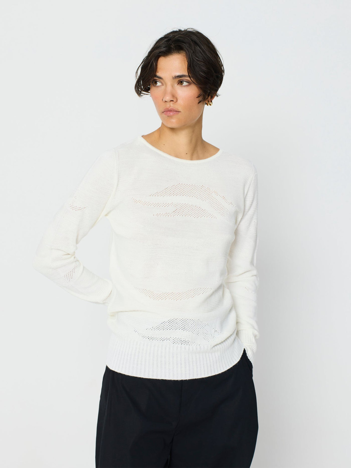 Camisola de Malha com Padrão Texturizado e Vazado