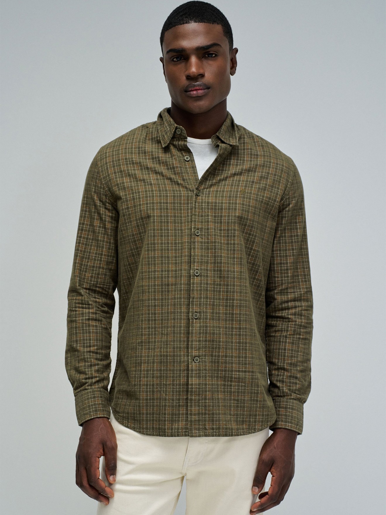 Camisa de Bombazina com Padrão Xadrez