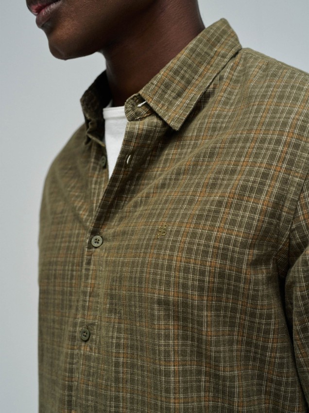 Camisa de Bombazina com Padrão Xadrez