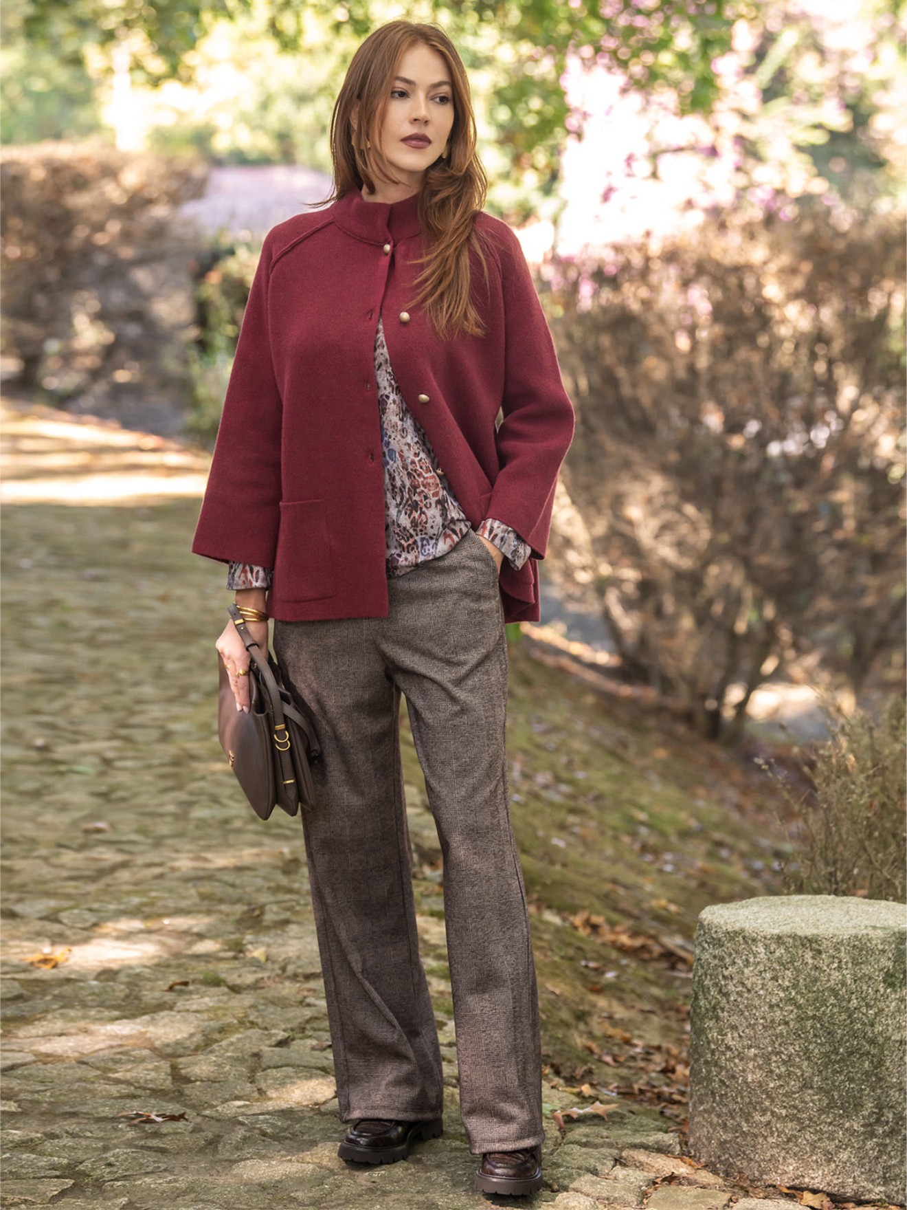 Calas de Malha Xadrez com Cintura Elstica