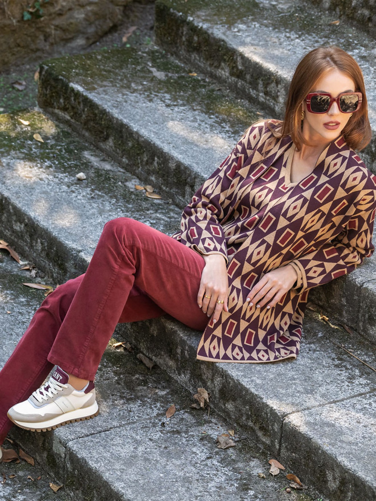 Camisola de Malha com Padrão Geométrico