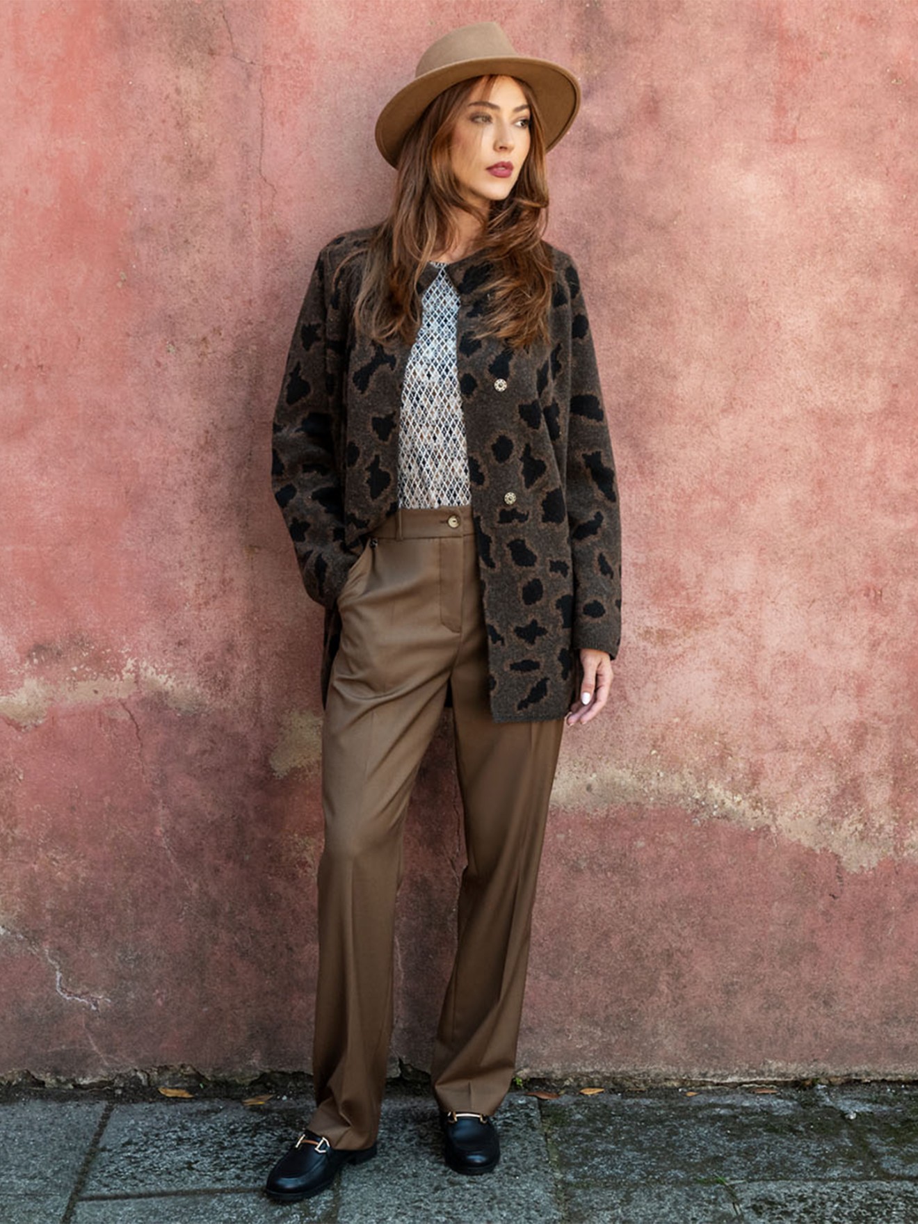 Casaco de Malha com Padro Animal Print