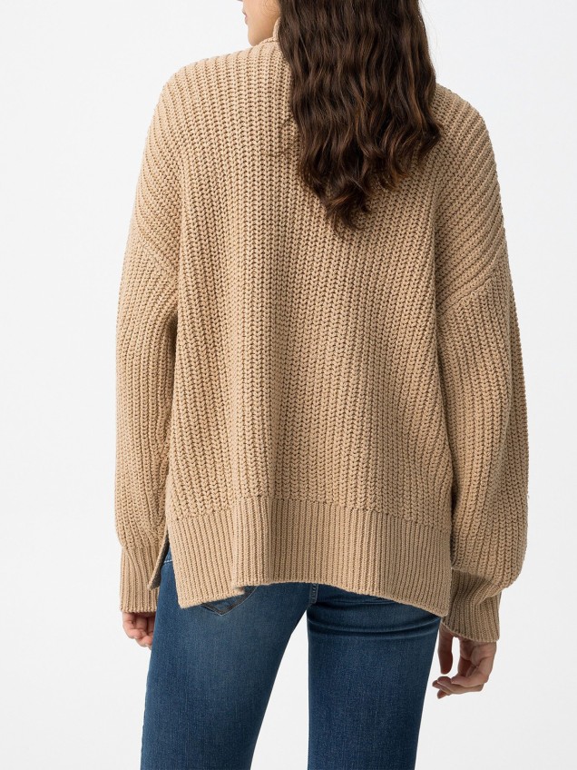 Camisola Oversized de Malha com Gola Alta