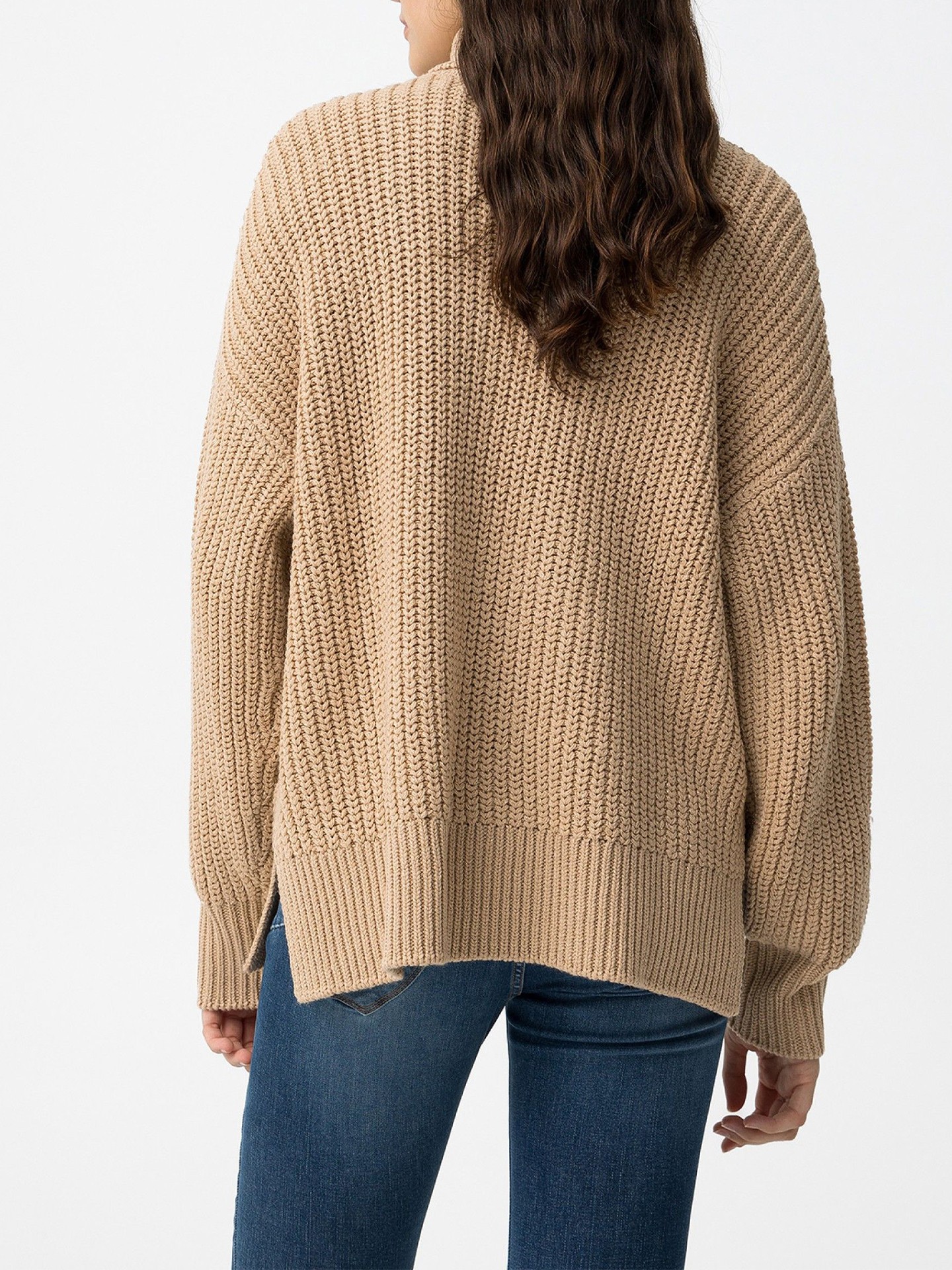 Camisola Oversized de Malha com Gola Alta